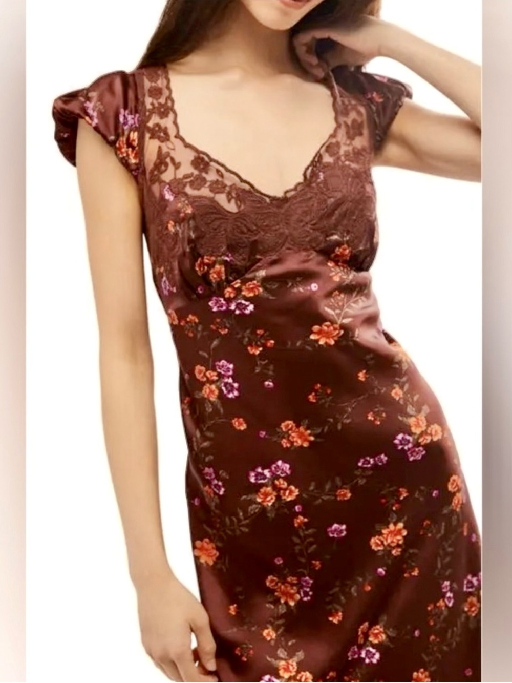 Free People Butterfly Babe Cutout Lace Maxi Dress - Floral Brown - Picture 14 of 15